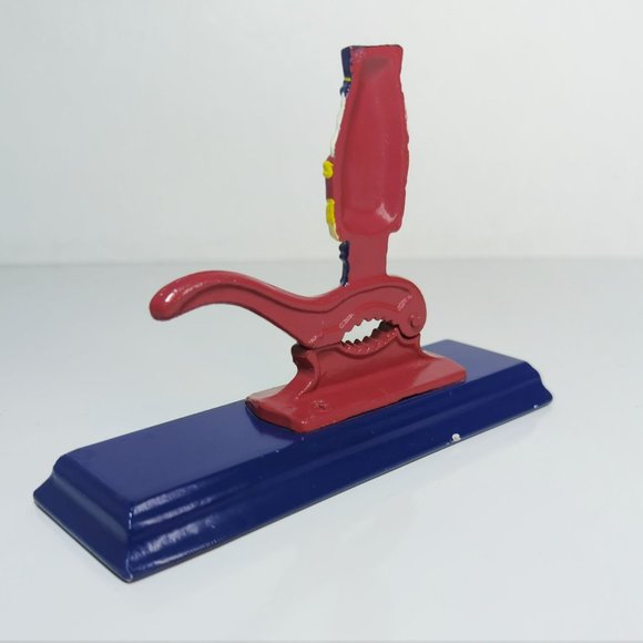 Metal Cast Iron Nutcracker Soldier On Wood Base 7-3/8 inches 2006 Hand Painted - Picture 4 of 6